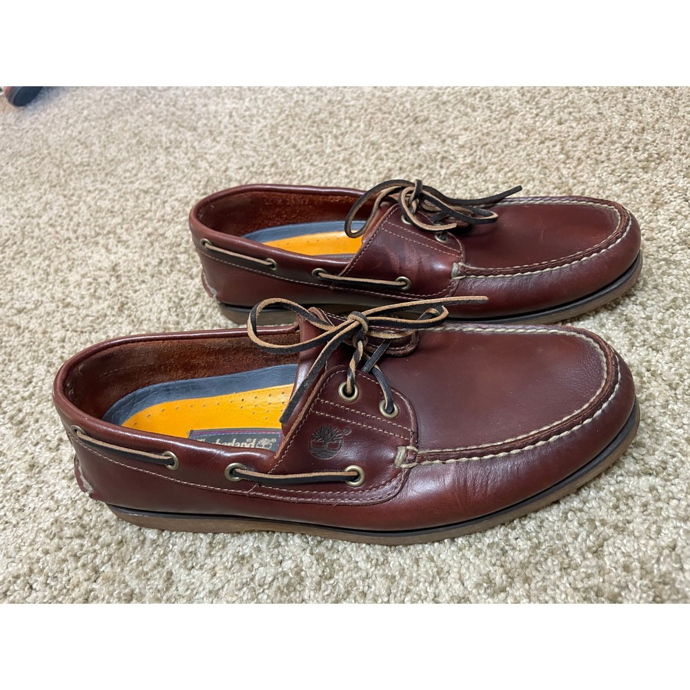 Timberland 11 Burgundy Brown Leather Boat Shoes 2-Eye Loafers Preppy Classic
